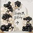 Black and Sand White Balloon Arch Kit 141 Pcs Coquette Birthday Decorations Include Balloons and Black Bow for Wedding Baby Shower Gender Reveal Bow Birthday Decorations