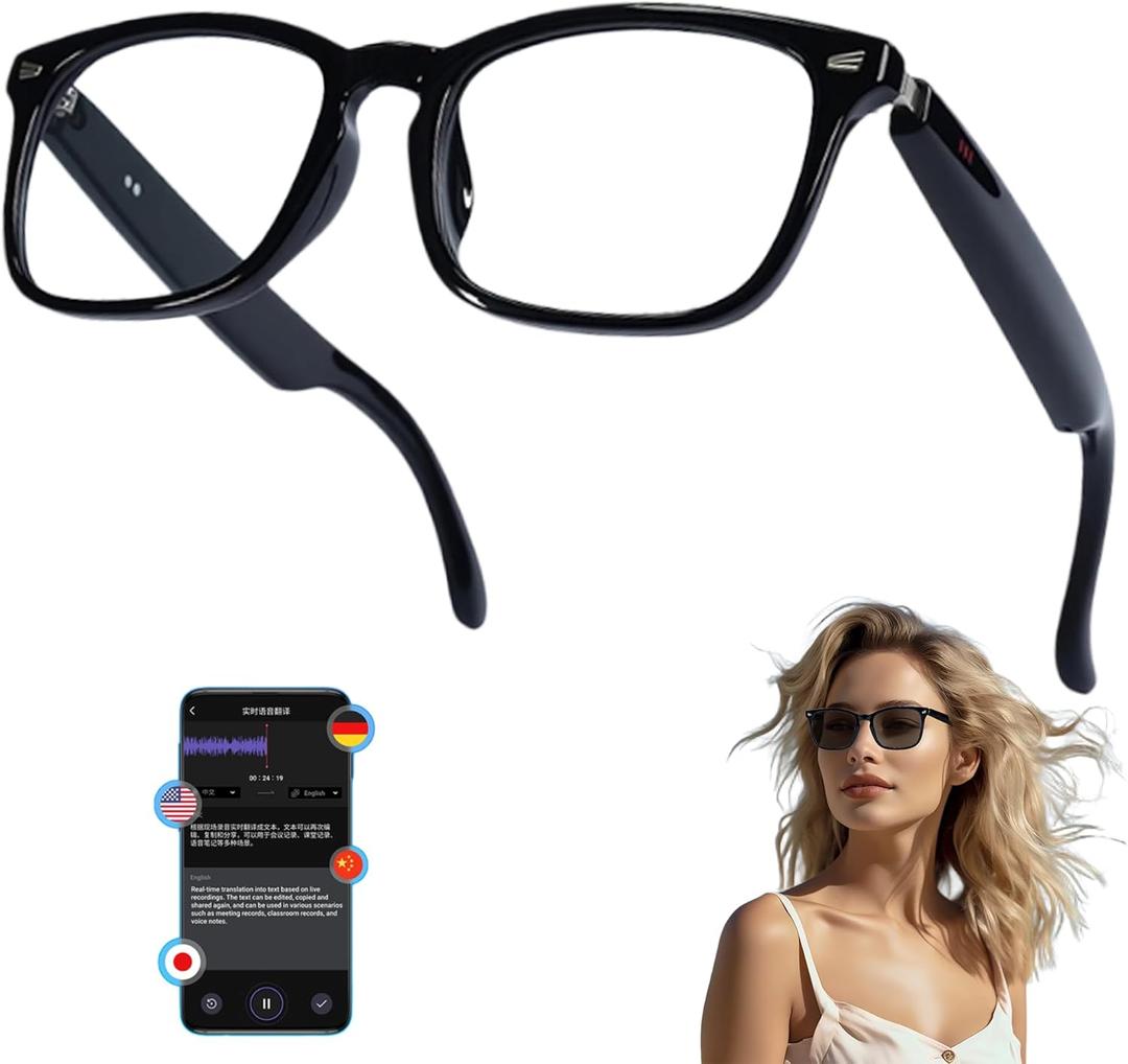 MNVOEQ AI Smart Wireless Bluetooth Translation Glasses for Men/Women with Speakers/Bluetooth&140+ Languages Translation Sports/Travel/Drive/Busniess (C2+AI+Color Change Lenses+Black)