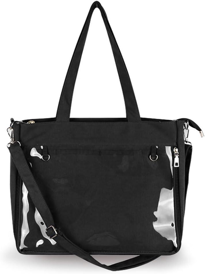 Large Ita Bag CanvasBlack Single Shoulder Crossbody Bag with Insert for Badge Display