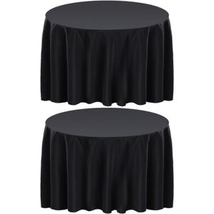 Surmente 132 inch Round Tablecloths -2 Pack Black Round Table Cloths, Polyester Fabric Table Covers for Wedding, Party, Banquet, or Restaurant