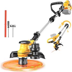 Cordless String Trimmer Compatible with Dewalt 20V (Tool Only), MtiolHig 3 IN 1 Weed Eater with Brushless Motor & Battery Level Display, Electric Weed Wacker/Edger Trimmer for Yard, w/ 18 Line, Yellow