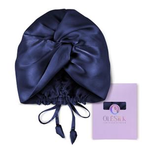 OLESILK Silk Bonnet for Sleeping Women: 100% Mulberry 22 Momme Silk, Adjustable Fit for Night Hair Care, No Frizz for Curls, Dark Blue (One Size)