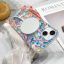 AIGOMARA Magnetic for iPhone 15 Case, Compatible with Magsafe Glitter Sparkly Watercolor Marble Translucent Bumper Protective Phone Case with Screen Protector for Women Girls, Pink/Blue