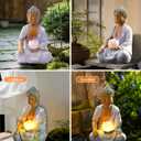 Nacome Solar Buddha Garden Statue Decor: Resin Zen Decor Waterproof Sitting Figurine with Lotus Flower Light Design for Outside Patio Lawn Yard Balcony - 8.3 inches (White)