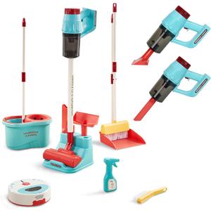 3-in-1 Kids Cleaning Toy Set, Working Toy Vacuum with Real Suction, Toddler Broom & Mop, Pretend Home Cleaning Kit for Boys & Girls Ages 3+