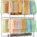 Himimi Double Rods Clothes Rack Heavy Duty,Adjustable Metal Garment Rack with Wheels,Portable Clothing Rack for Hanging Clothes, Closet Rack for Bedroom Laundry Room, 45" W×20.5" D×80.5" H, White