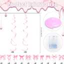 2 x Pink Bow Party Hanging Swirls Decorations, Pink Bow Banner Hanging Swirls for Girls Birthdays, Baby Showers, Bridal Showers, Bachelorette Parties