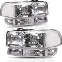 Headlight Assembly Compatible with 1999 2000 2001 2002 2003 2004 2005 2006 GMC Sierra 1500, for 2000-2006 GMC Yukon, Chrome Housing Clear Side, Driver and Passenger Side faros delanteros
