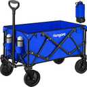 Homgava Collapsible Folding Wagon Cart with Brakes 150L, Heavy Duty Garden Cart with All Terrain Wheels,Portable Large Capacity Utility Wagon for Camping Fishing Sports Shopping, Blue