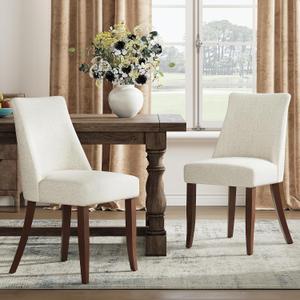 COLAMY Upholstered Dining Chairs Set of 2, Mid Century Modern Kitchen Chairs with Back, Farmhouse Fabric Side Dining Room Chairs with Wood Legs for Dining Room Restaurant, Beige