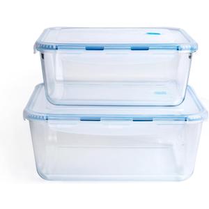 Large Borosilicate Tempered Glass Food Storage Containers with BPA-Free Lids, [2 Pack] Rectangular Airtight Food Containers (120oz+70oz). Microwave, Oven, Freezer and Dishwasher Safe.