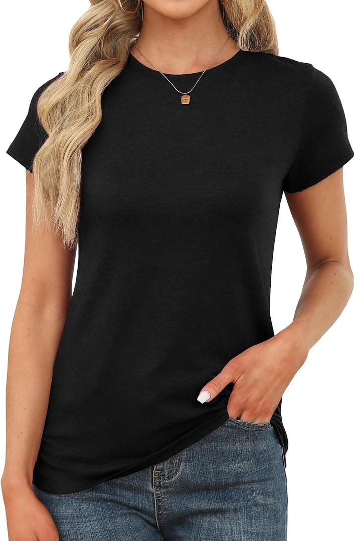 Memorose Womens Short Sleeve Tops Summer T Shirts Round Neck Causal Fashion Basic Tee, XL