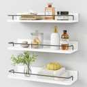 Forbena White Floating Shelves Bathroom Shelves Over Toilet Set of 3, Bathroom Organizers and Storage Shelves Wall Mounted, Modern Wood Corner Wall Shelf for Bedroom Closet -White and Dark Grey (17 Inch)