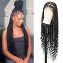 360 HD Full Lace Braided Wigs Knotless Braided Wigs for Women Boho Braided Wig with Baby Hair Long Box Braid Wig Black Premium Synthetic Braided Lace Front Wigs 36 Inch