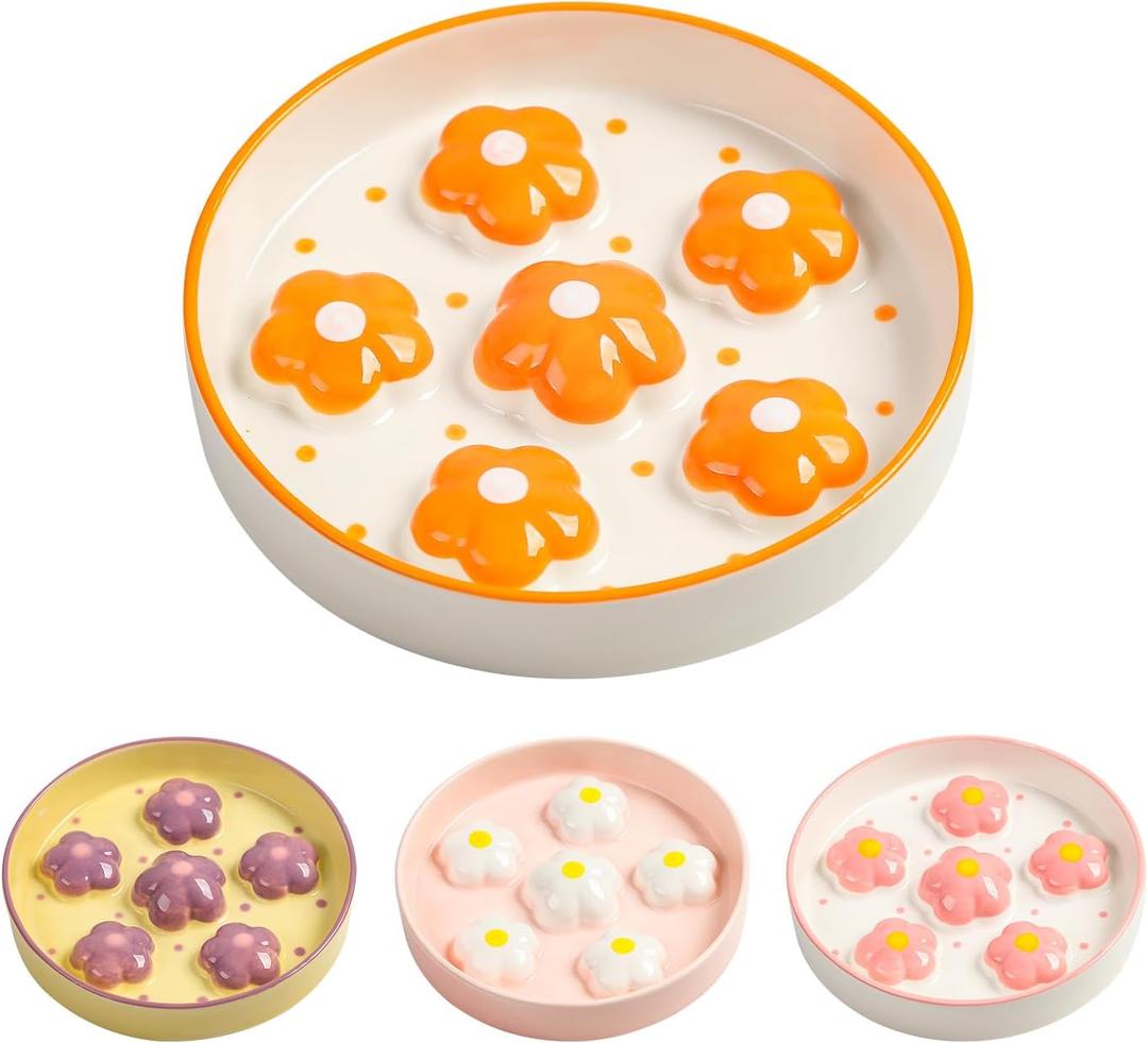 Ceramic Cat Slow Feeder Bowl - 6 OZ Puzzle Food Dish for Healthy Eating - Shallow Wide Whisker Friendly - Dishwasher Safe - 6.3''W x 1.2''H - 6 OZ - Bright Orange Flower Ceramic Cat Slow Feeder Bowl - 6 OZ Puzzle Food Dish for Healthy Eating - Shallow Wide Whisker Friendly - Dishwasher Safe - 6.3''W x 1.2''H - 6 OZ - Bright Orange Flower