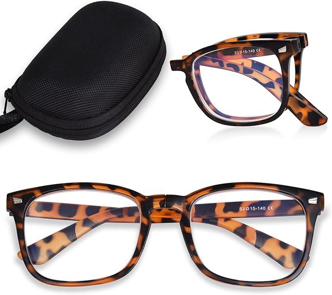 olding Reading Glasses for Women Men, Portable Blue Light Blocking Glasses Readers with Zipper Case