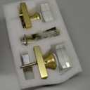 Gold Crystal Glass Door Knobs - Satin Brass Square Modern Door Handle for Hallway & Closet (1 Pack Passage)