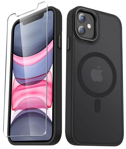 YENAPOON for iPhone 11 Case, Matte Magnetic Phone Case with 1 Screen Protector, Compatible with Magsafe, Translucent Frosted Slim Shockproof Protective Cover for iPhone 11 6.1 inch, Black