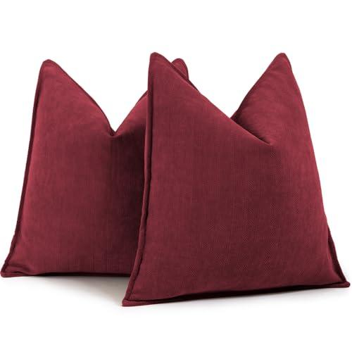ZWJD Burgundy Pillow Covers 20x20 Set of 2 Chenille Throw Pillow Covers with Elegant Design Soft and Luxurious Decorative Throw Pillows for Couch, Bed, and Home Decor
