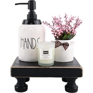 Delimux Farmhouse Wood Riser Decorative Pedestal Stand Rectangular Wood Tray Displays Decorations Rustic Home Bathroom Counter Wooden Riser (Black)