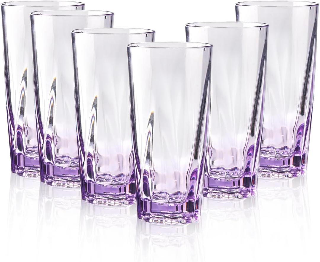 Drinking Glasses Set of 6,Acrylic Drinking Cups,Unbreakable Drinking Glasses,Double Walled Clear & Colorful Tabletop Insulated Tumbler Cup for Home, Restaurant, Hotel, Bar (Large, Count, 6)