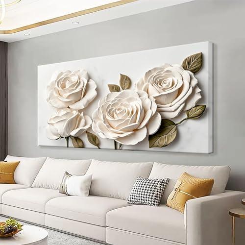 Suconvng Canvas Art Wall Decor Floral Wall Art For Living Room Modern Canvas Wall Decor Prints Pictures For Wall White Flower Wall Art For Hotel Home Artwork 24x48 Inch