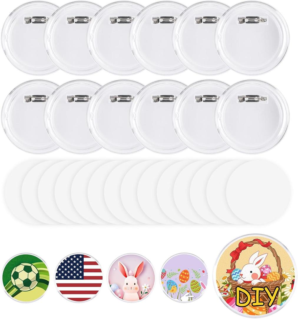 Happiza 50pcs Acrylic Clear Button Pins, 2.17 Inch DIY Button Badges, Custom Blank Photo Buttons Pins Badges for Personalized Crafts Supplies
