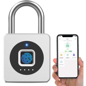 eLinkSmart Fingerprint Gym Locker Lock, Keyless Biometric Padlock, Weatherproof Electronic Digital Bluetooth App Smart Combo Pad Lock for Outdoor Fence Gate School Locker Storage Shed Pool - Silver
