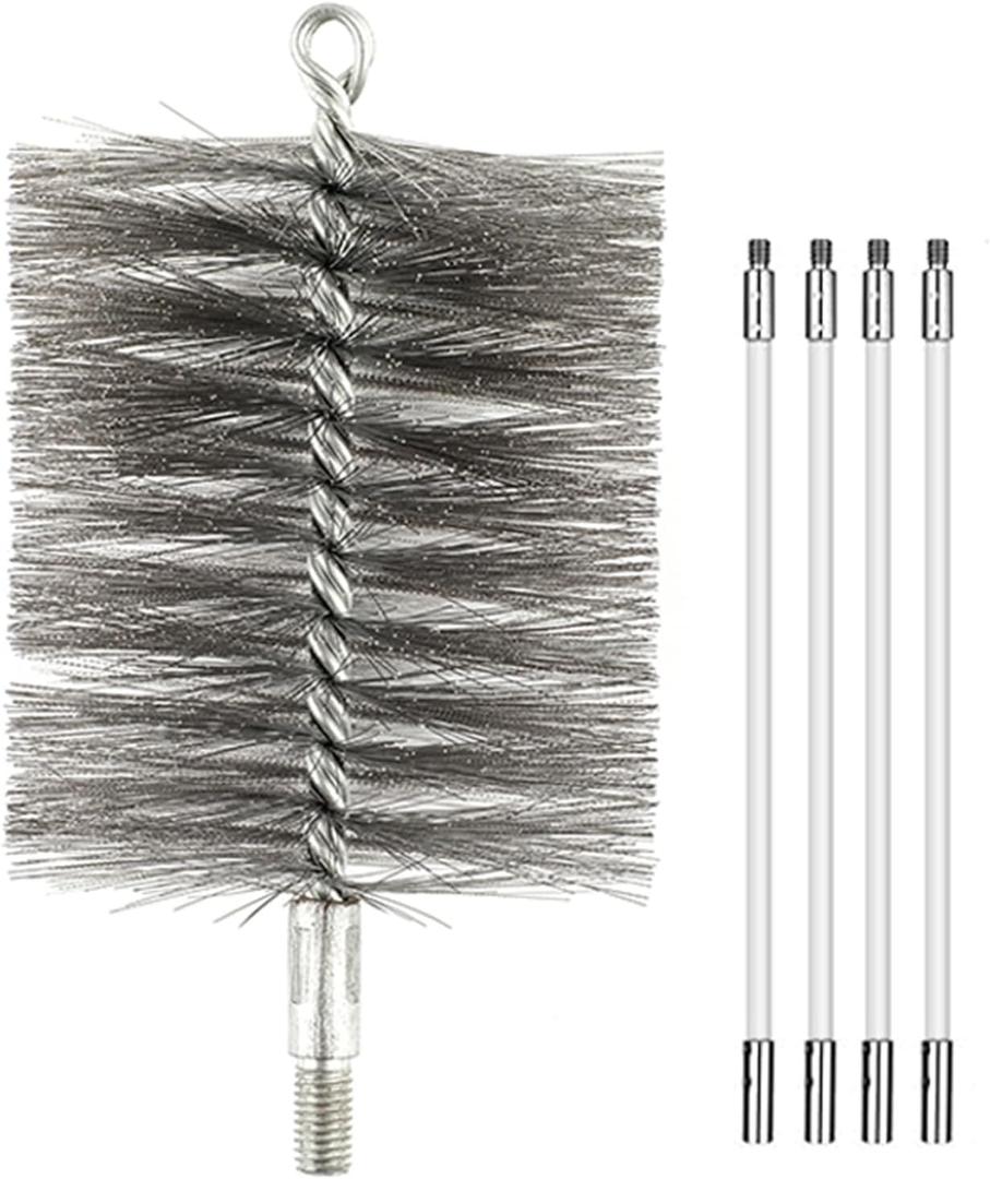 50-inch Long Tent Wood Burning Stove Pipe Cleaning Brush with Stainless Steel Bristles, and Chimney Cleaning Wire Brush with 4 Flexible Rods, 3.5'' Brush Heads