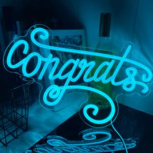 Congrats Neon Sign, Class of 2025 Light Up Sign for Wall Decor, Blue Plug-in Neon Congratulations Sign, Personalized Grad Neon Light Backdrop for Graduation, University Grad Neon Decor