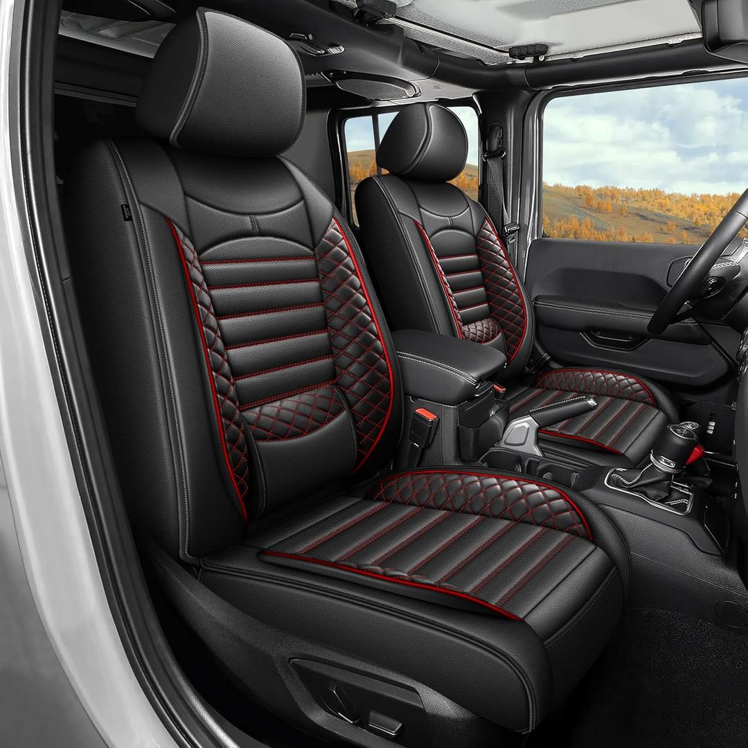 AOMSAZTO Seat Covers Full Set Fit for Jeep Gladiator 2020-2024 2025 2026 Car Seat Covers for Truck Leather Waterproof (Black&Red)