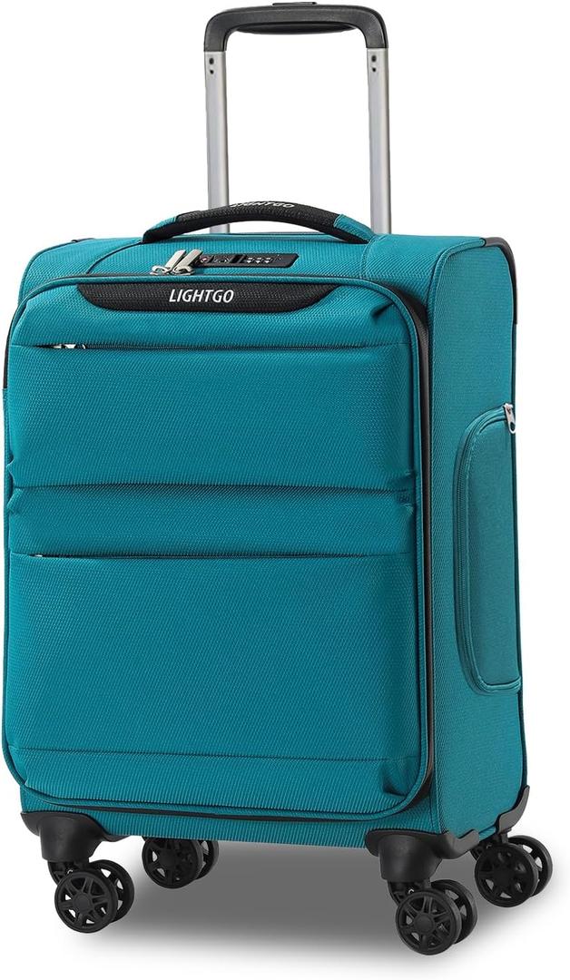 LIGHTGO 20 Inch Carry On Luggage, Softside Suitcase with Spinner Wheels, Lightweight Travel Carry On Bag for Airline Approved, TSA Lock, Water Resistant Underseat Luggage for Women Men, Turquoise