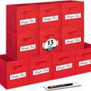 artsdi 13x13x13 storage cube bins(Set of 10) Fabric storage cubes with 10 Labels Window Cards & a Pen, storage cubes 13x13, Collapsible 13 inch cube storage bins, Cubby Organizer Boxes, Red