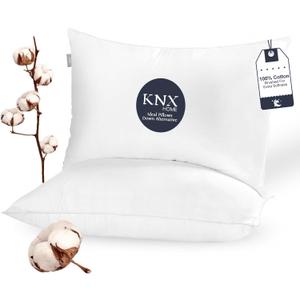 KNX Soft Fluffy Bed Pillows with 100% Cotton Breathable Cover - 20x30 Queen Size Set of 2, Ideal for Stomach and Back Sleepers, Hypoallergenic Down Alternative, Machine Washable (Soft - Low Loft) (White)