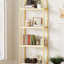 Yusong Bookshelf 4 Tier Arched Bookcase, 71.3" Tall Industrial Open Book Shelves for Living Room, Modern Freestanding Display Shelving Storage Rack Metal Frame, Office, Bedroom,Gold White