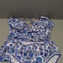 Jillumi Tankini Swimsuits for Women Color Block Shell Stitch Push Up Tankini Top High Waisted Bathing Suit with Cheeky Shorts (Blue Floral L)