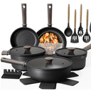 Astercook Non Stick Pots and Pans Set, Healthy Non-Toxic Titanium Induction Kitchen Cookware Sets for Cooking with Frying Pans, PFAS/PTFE/PFOA & PFOS Free, Black, 18Pcs