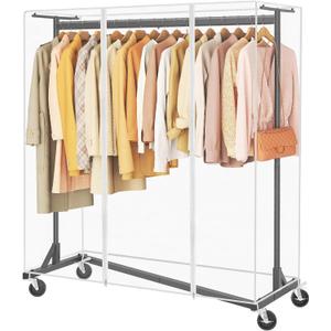 Hoctieon Z Clothes Rack with Cover, Metal Heavy Duty Clothing Rack, Rolling Garment Rack with Wheels, with Dustproof Cover Waterproof Protector, with 2 Durable Zippers, for Hanging Clothes, Black