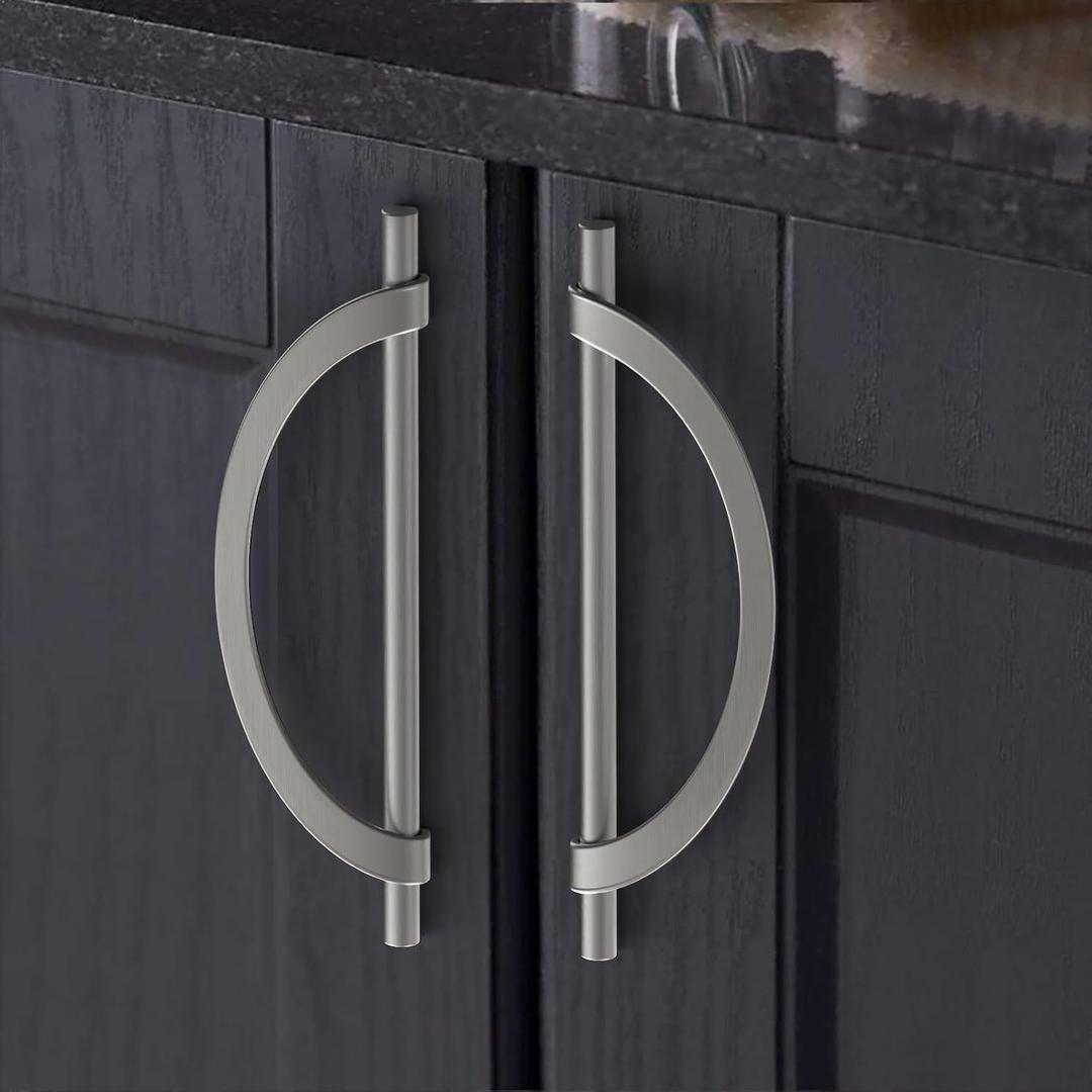 FILTA 10 Pack 7.6 Inch(192mm) Hole Centers Brushed Stain Nickel Cabinet Pulls,Stylish Kitchen Cabinet Handles Half Moon Zinc Alloy Cabinet Hardware for Cabinets Cupboard Handles Drawer Pulls