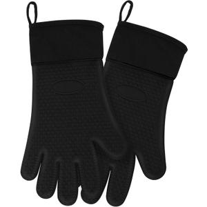 uxcell Silicone Oven Mitts, Heat Resistant Gloves Dutch Pot Holders, Kitchen Hand Protection, Non-Slip Grip Double Oven Gloves, with Hanging Loop, 1 Pair, Black