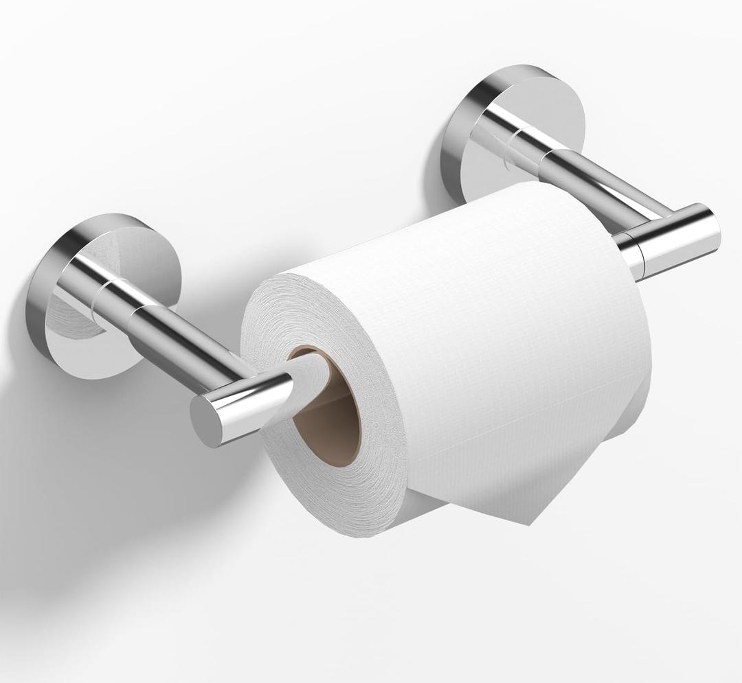 HITSLAM Chrome Toilet Paper Holder Wall Mount, Double Post Pivoting Toilet Paper Roll Holder, SUS304 Stainless Steel Toilet Tissue Holder, Modern Tissue Holder for Bathroom, Kitchen, Washroom (1 Pack)