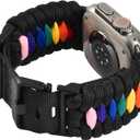 ULTIMAL Paracord Band Compatible with Apple Watch for 49mm, Braided Strap Design for Men Outdoors (Black/Rainbow, 42/44/45/49MM)