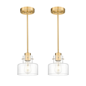 2 Pack Pendant Lights Kitchen Island, Brushed Gold Pendant Light Fixtures Over Island with Clear Glass Shade, 6" Modern Brass Kitchen Island Lighting for Dining Room Entryway, PL124-BG-G-2PK