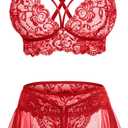 CRIPOM Sexy Lingerie for Women Naughty 3 Piece Lace Bralette, Mini Skirt with G-String Crotchless Lingerie Outfits (Medium, Red)