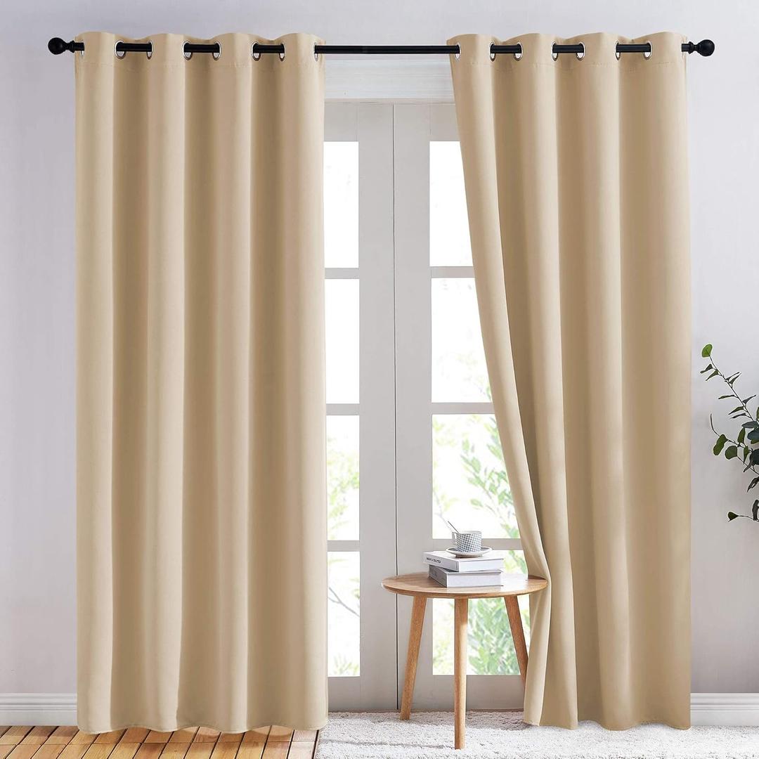 NICETOWN Biscotti Beige Blackout Curtains 84 inches Long for Bedroom - Thermal Insulated Solid Grommet Room Darkening Window Treatments Sound Reducing for Living Room (2 Panels, W52 x L84) (52"W x 84"L (Pack of 2), Biscotti Beige)