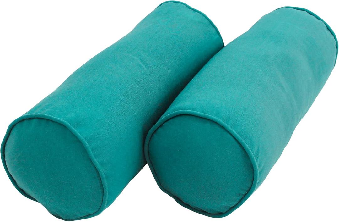 Blazing Needles Corded Twill Bolster Pillows (Set of 2), 20" x 8", Aqua Blue, 2 Count