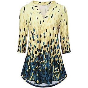 BAISHENGGT Womens 3/4 Sleeve Floral Printed Notch V Neck Blouses Tunics Tops, Medium
