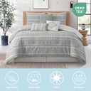 7 Piece California King Comforter Set, Grey, Elegant Jacquard with Patchwork, Stylish and Cozy Bedding Collection, Premium Bedding Set with Bedskirt, Shams and Pillows