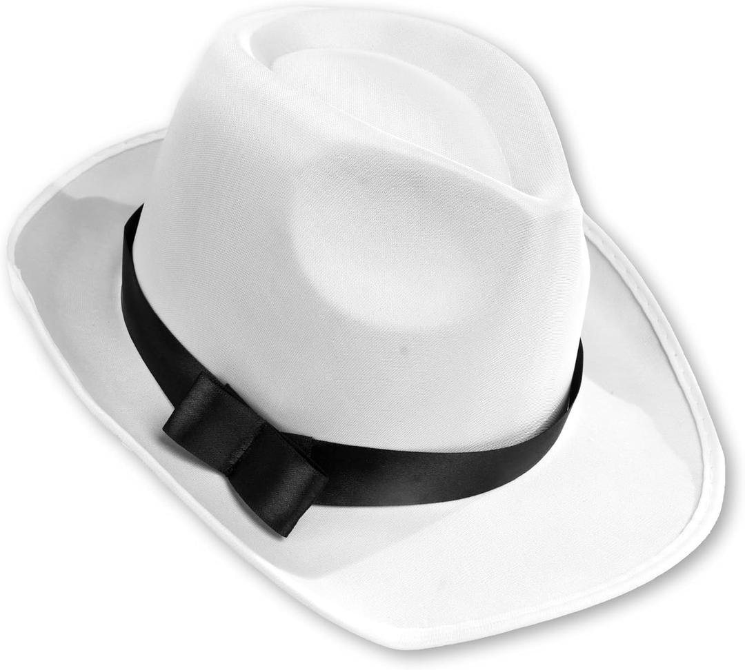 White Gangster Fedora Hat - One Size with Premium Fit Elastic Band
