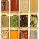 SAVVY & SORTED 12 Natural Bamboo Spice Jars - 8.5oz Large Glass Jars with Bamboo Lids - Seasoning Jar with Airtight Lids, Containers Herb Spice Rack Kitchen Organization